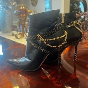 Jimmy Choo Black Ankle Boots with Gold Accents